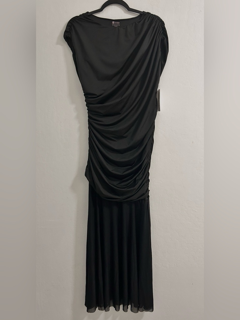 Black Ruched Maxi Dress with Draped Silhouette